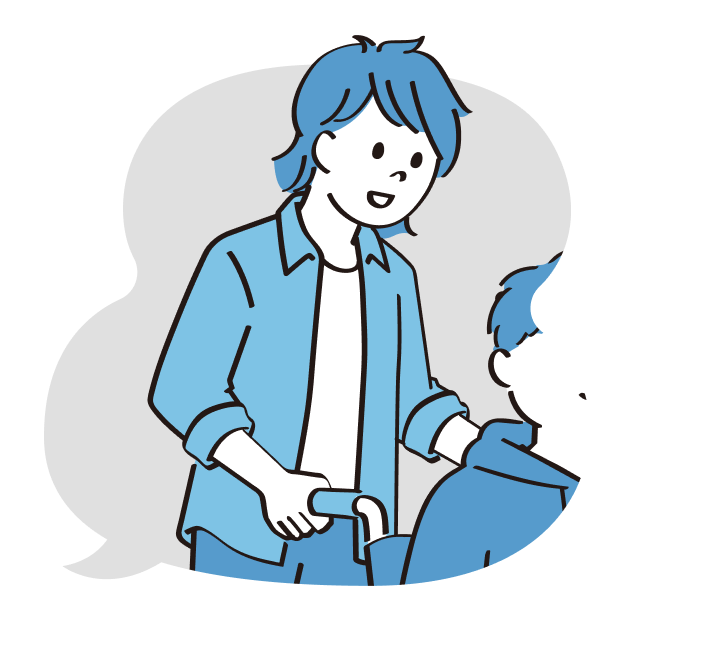 車椅子を押す学生のイラスト